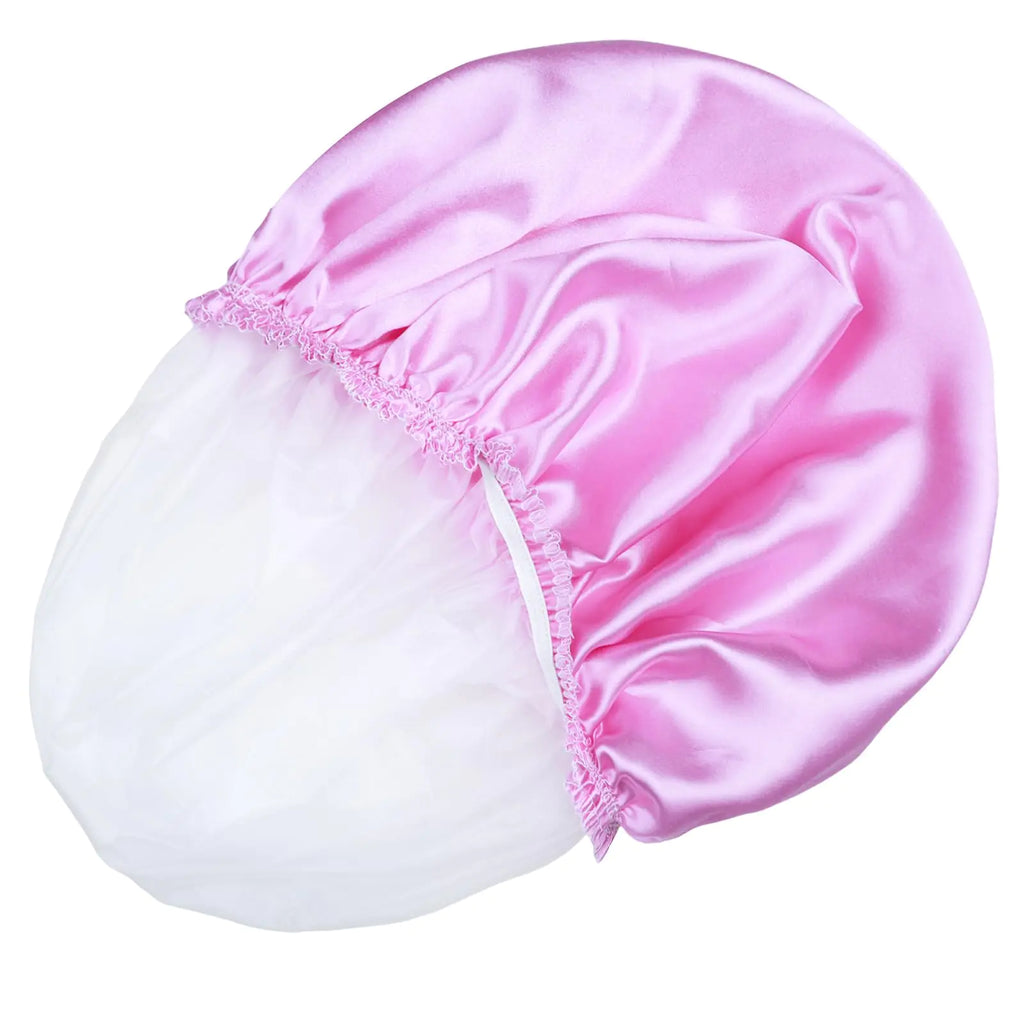 Shower Caps for Women, 4 PCS Elastic and Reusable Bath Caps, Double Waterproof Layers Shower Cap, Bathing Shower Caps, Environmental Protection Hair Bath Hat - Solid Color Solid Color 4 PCS/Set