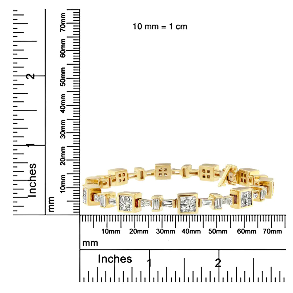 14K Yellow Gold 6 3/4 Cttw Princess and Baguette-Cut Diamond Tennis Bracelet (H-I Color, VS2-SI1 Clarity) - Size 7