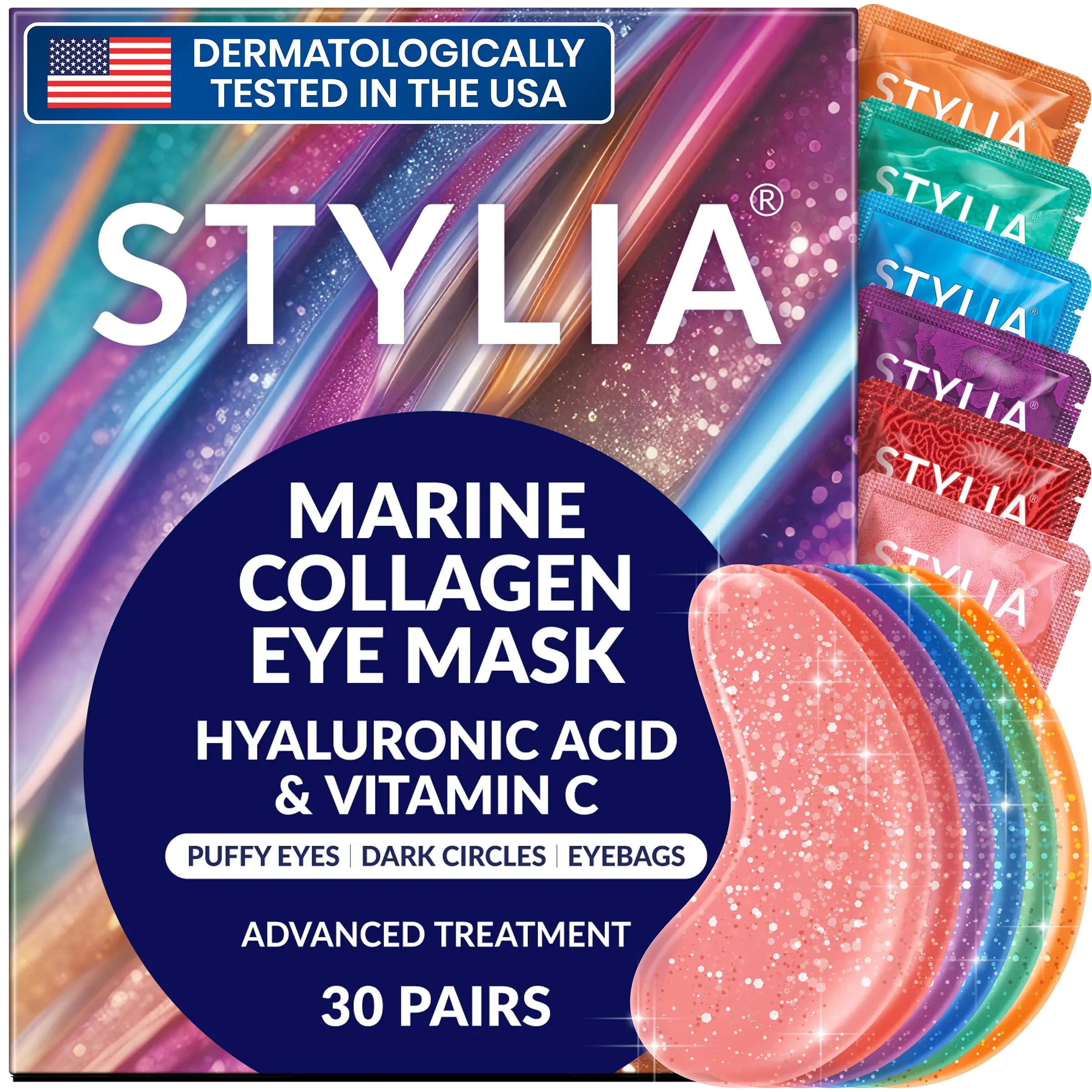 Under Eye Patches for Dark Circles and Puffy Eyes (30 Pairs), Marine Collagen Eye Mask for Puffiness with Vitamin C, Hyaluronic Acid, and Pearl Extract, Eye Gel Pads for Dark Circles and Puffiness 30 Count (Pack of 1)